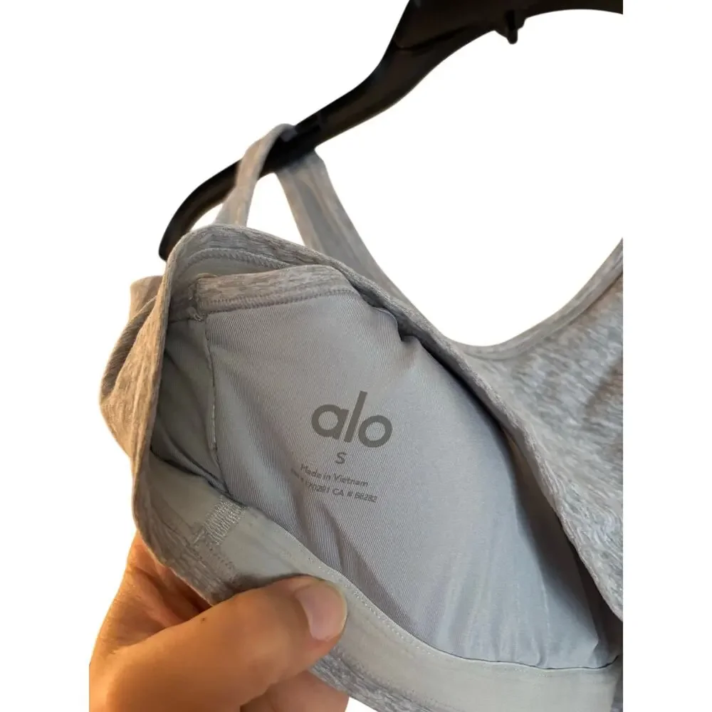 Alo Yoga Alosoft Center Stage Sports Bra Vintage Heather Gray Small Padded